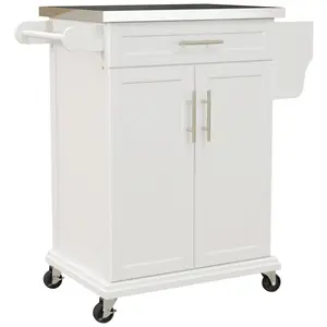 HOMCOM Efficient Space-Saving Rolling Kitchen Island on Wheels, Multi-Functional Stainless Steel Countertop Cart with Drawer, Towel Rack, Spice Rack, Deep Blue Indoor Utility Storage Trolley, Multi-Functional Use