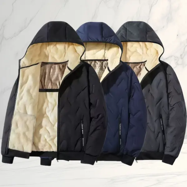 Men's Hooded Winter Cotton Jacket with Fleece Lining Warm Graphene Coat for Seniors Ultrasonic Insulated Outerwear Suitable for Everyday Use Menswear Tops Long Sleeve Casual Plain casual fleece lined men outerwear top warm men Black thick jacket hood co s