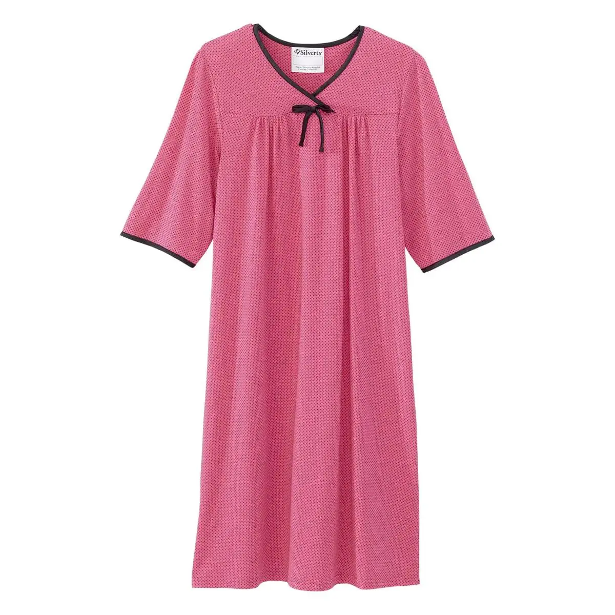 Silverts Open Back Hospital Gowns for Women - Night Gowns for Elderly Women Post Surgery Clothing for Women Adaptive Clothing for Women | Bedridden Patient Clothing - Pink Party Polka Dot 3XL