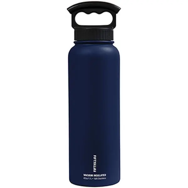 50-50 592104 40 oz Portable Vacuum Insulated Water Bottle with 3-Finger Lid, Navy Vacuum Flask