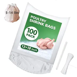 Poultry Shrink Bags 13x18" (100 Pack) – BPA Free Freezer Safe Heat Shrink Bags for Chicken, Turkey, Rabbit – with 100 Zip Ties & Silicone Straw