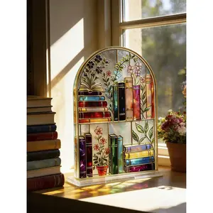1pc Printed Bookshelf And Desktop Decor, Vintage Bookshelf Art Decor, Colorful Floral And Book Decor, Suitable For Book Lovers Home Decor, Plant Inspired Desktop Decor, Creative Library Decor, Applicable For Living Room, Bedroom, Office Rea