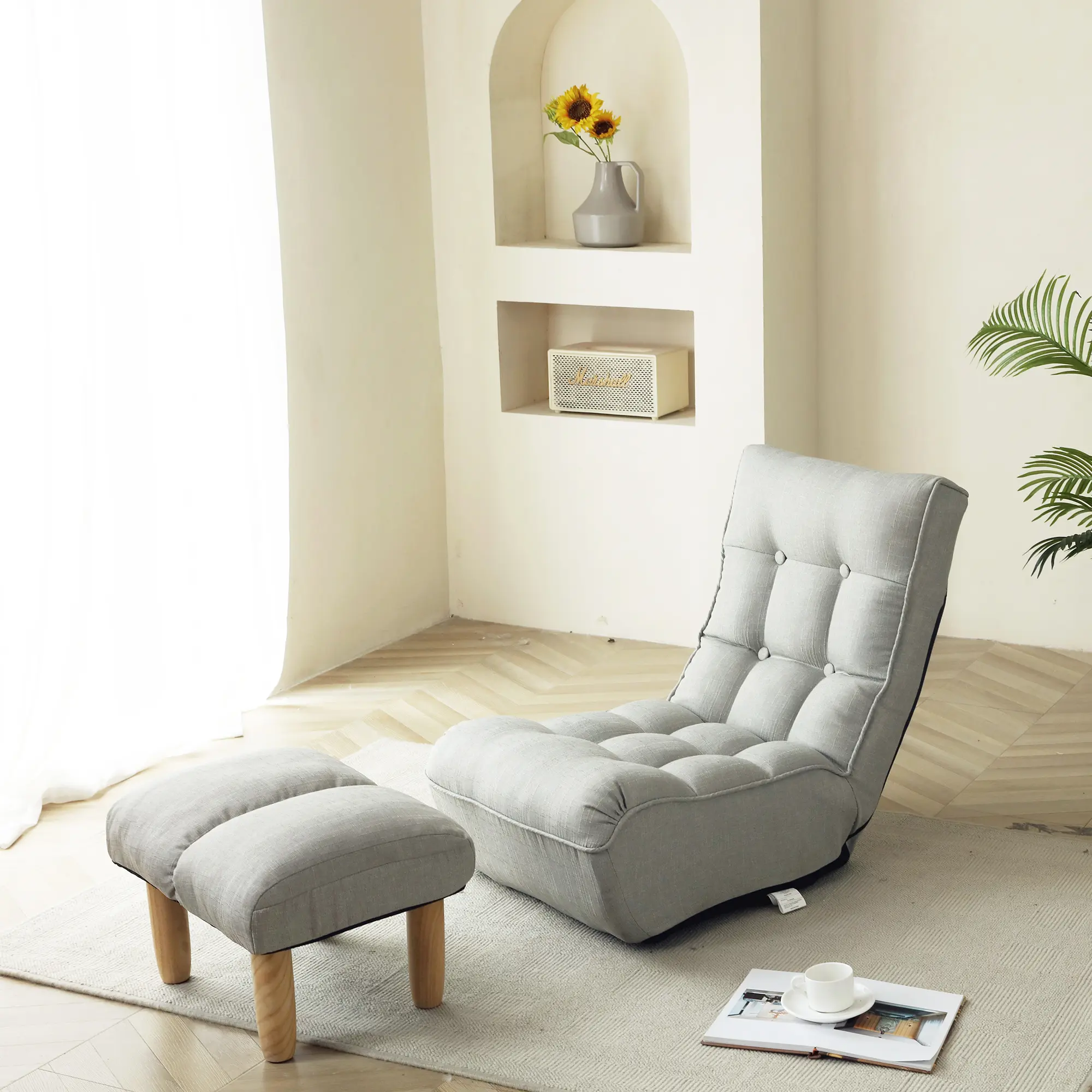 Lazy Sofa Chair for Living Room Bedroom Balcony Foldable Reclining Single Lounge Chair with Adjustable Backrest Leisure Armchair for Reading Relaxation Indoor Lounger Seat, Living Room Furniture for Apartment, Lounge, Family Room