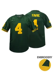 Boyfriend Style Men's Embroidery American Football Jersey 4 Green Casual Short Sleeve V-Neck T-Shirts Party Sports Top