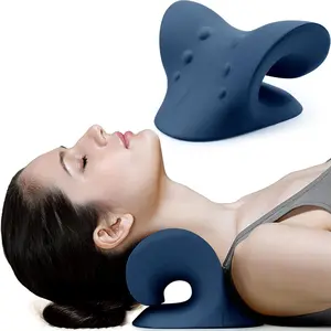 Neck and Shoulder Relaxer, Cervical Traction Device for TMJ Pain Relief and Cervical Spine Alignment, Chiropractic Pillow, Neck Stretcher, Dark Blue