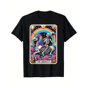 Vintage Graphic Tee Featuring Sarcastic Skeleton and Tarot Card Design Crafted from Comfortable Pure Cotton Ideal for Men’s Casual Wear