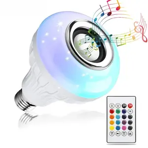 AC 85-265V 12W E27 LED Light Bulb with Bluetooth Speaker Music Remote Control Color Changing RGB Lamp for Bedroom Party Decor blues morning  neon streamer speakers