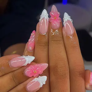 24pcs Artistic 3D Carved Acrylic Nail Set, Base Wave French Tip, Gradient Tips, Long Sharp Nails, Unique Design, Nail Extension Set