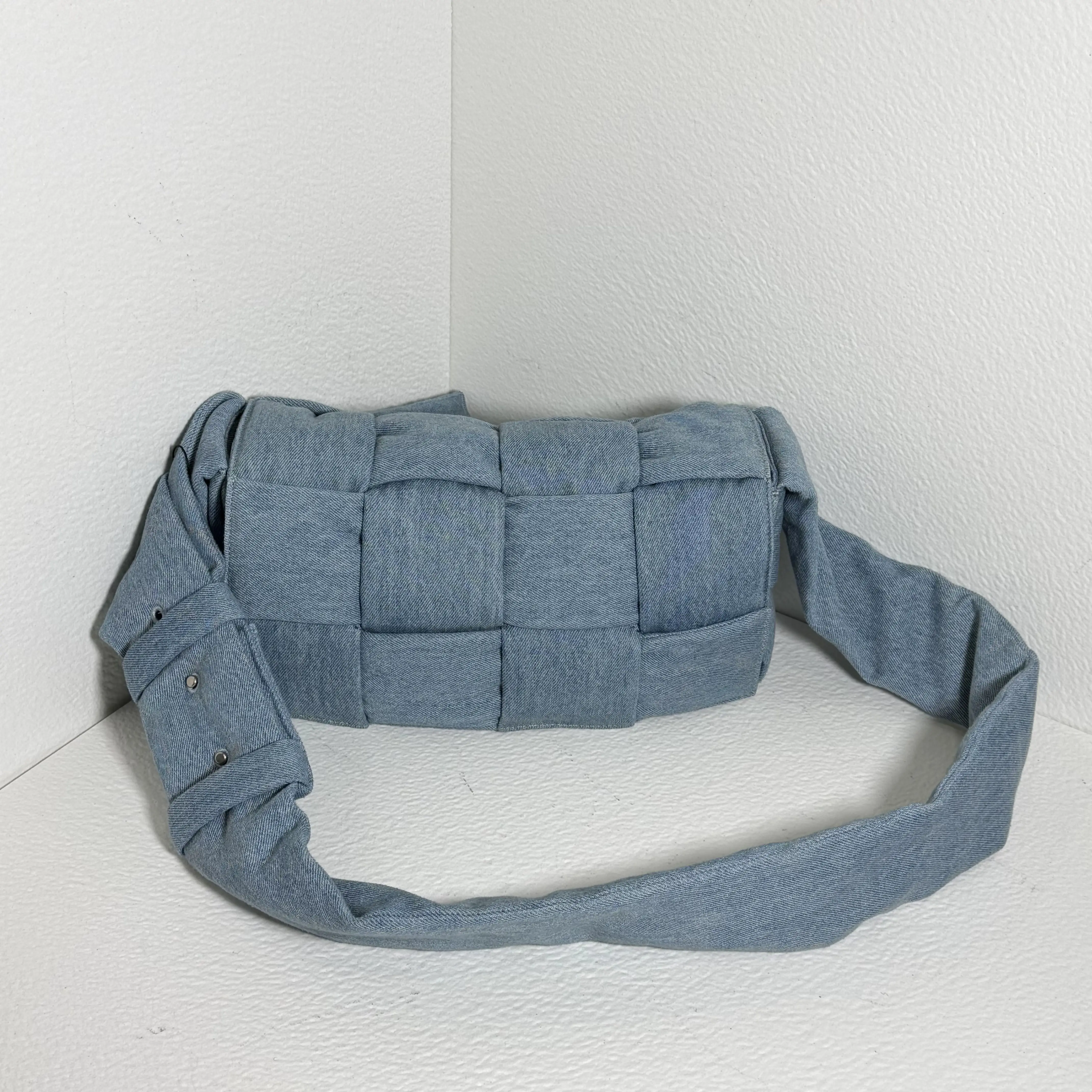 Pre-owned Bottege veneta Bottega Veneta Padded Cassette Crossbody Bag, Light Blue Denim Intrecciato Weave 23087506 HK