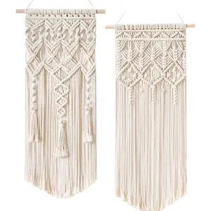 2 Pcs Macrame Woven Wall Hanging Boho Chic Geometric Art Decor - Beautiful Bedroom Nursery Apartment Home Decoration, Gift for Girls Adults Birthday, 32" L x 16.5" W