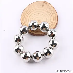 PESENAR  Silver Disco Ball Beaded Bracelet For 70s Disco Costume Party Retro Theme Events Accessory