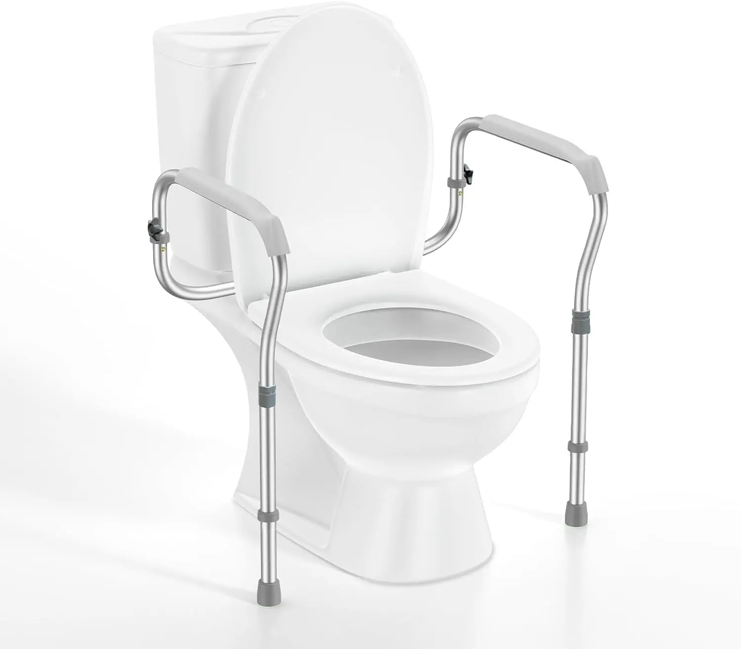 Toilet Safety Rail for Seniors with 2 Reinforced Nuts Height & Width Adjustable Toilet Safety Frame for Elderly Handicap & Disabled Bathroom Assist Rail with Armrests 250 LB Grey