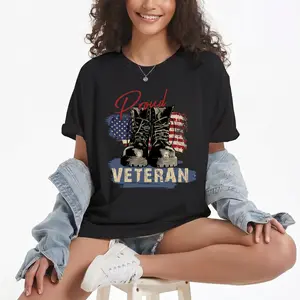 "Navy Veteran" American Flag Print Casual Cotton T-Shirt Tshirt TOP