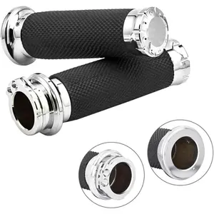Chrome 1 Inch Motorcycle Hand Grips Handlebar Grips Cable Throttle Compatible For Sportster,Touring,Dyna,Softail,Street Glide 883,1200
