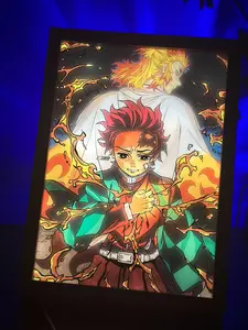 Demon Slayer-Tanjiro and Rengoku LED Light Painting  Night Light Large 12.6" x 9.3"