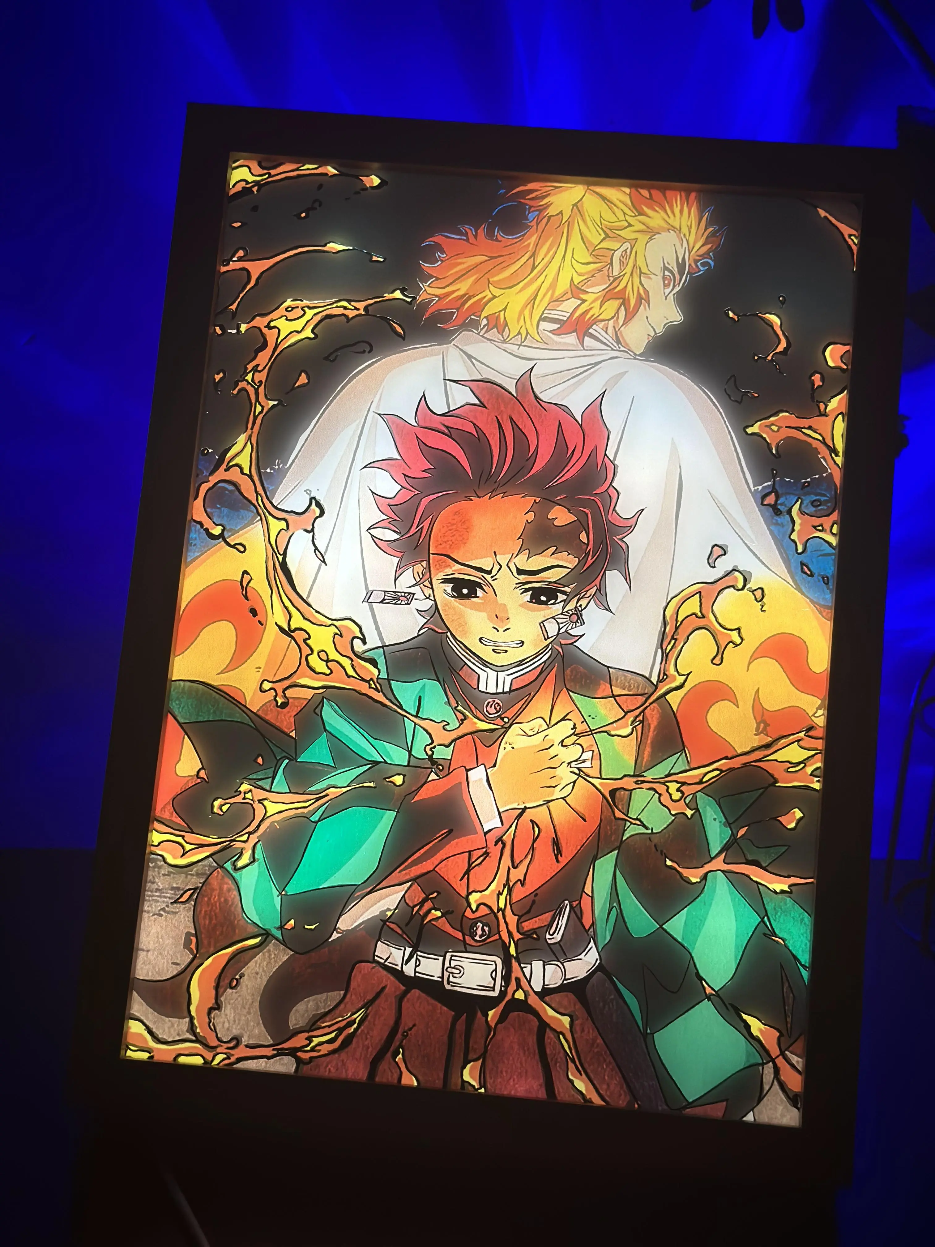 Demon Slayer-Tanjiro and Rengoku LED Light Painting  Night Light Large 12.6" x 9.3"