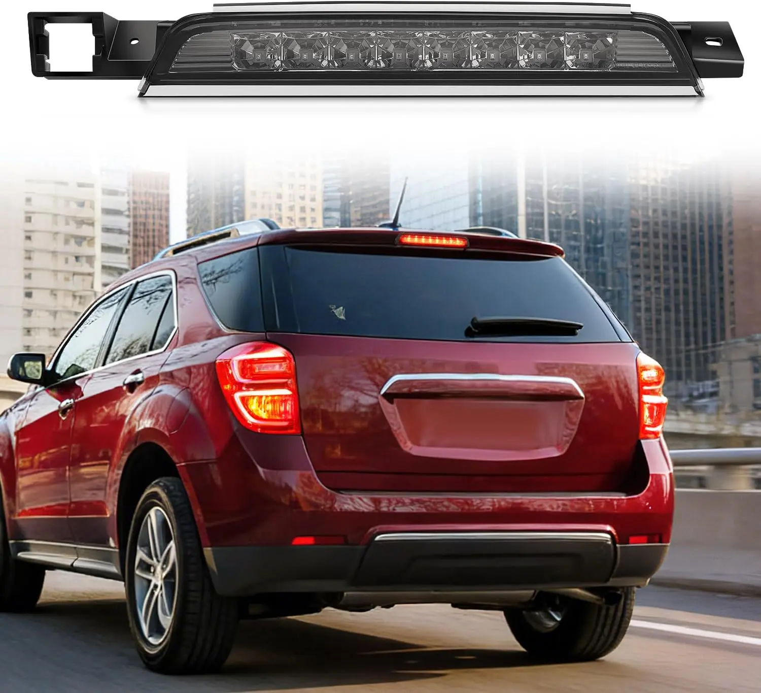 Nilight Superbright LED Third Brake Light - 1pc Smoked PC Lens, ABS Construction, Plug & Play Rear Warning Light, Quick Response Easy Install Vehicle Accessory for 2010-2017 GMC Terrain & Chevy Equinox Rear Center Cab Lamp, 0.1A Red Beam at 12V DC, High M