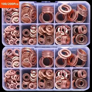 100/200pcs Copper Gaskets Boat Sealing Washers M5 Copper Washer, Sealing Function, Durable Marine Hardware Accessories, Ideal for Boats, Ships and Plumbing Fasteners