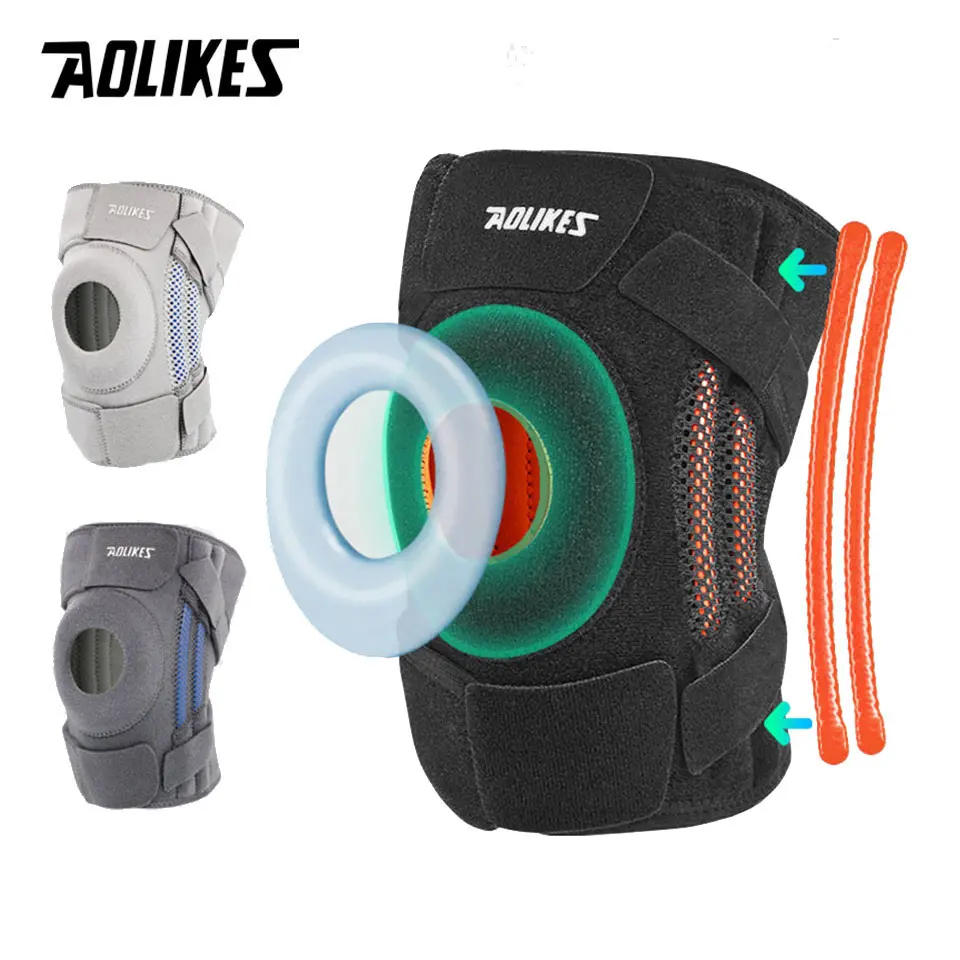AOLIKES 1-Piece Knee Brace with Side Stabilizers, Patella Gel Pads, Adjustable Fit, Free Accessory for Knee Pain Support (35-52cm, 45-100kg)