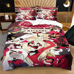 Hazbin Hotel Pattern Duvet Cover Set, Complete Set, Soft And Durable Bedding Set, Contains 1 Duvet Cover And 1 Or 2 Pillowcases, Suitable For Children And Adults Daily Holiday Birthday Gifts Bedroom Decorations