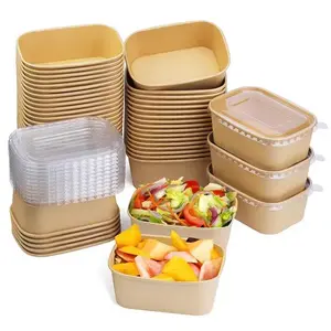 50pcs 33.81oz Thickened Lunch Boxes with 50pcs Transparent Lids Extra Large Lunch Boxes Food Grade Kraft Paper Disposable Lunch Boxes Suitable for Food Storage Picnics Gatherings Parties Halloween Christmas