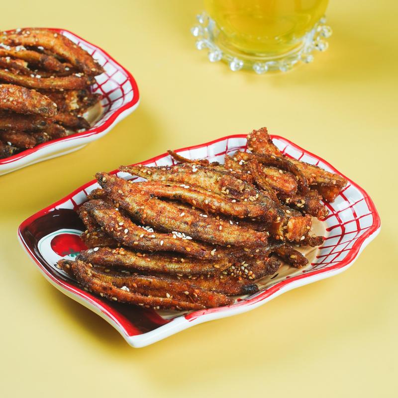 JIAMEIYANG Spicy Fried Anchovies Snack, 130g - Ready-to-Eat Crispy Seafood Delicacy, Savory Seaweed Flavor