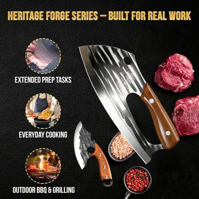 Kitchen Meat Cutting Knife Set, Ideal for Meat Cutting, Deboning, Trimming Chicken Breasts and Slicing. Hand-forged butcher knife with labor-saving & wrist-protecting design, lightweight, perfect for home kitchen and BBQ use-MM1