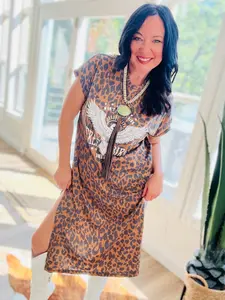 Free Bird Graphic Leopard Maxi Dress