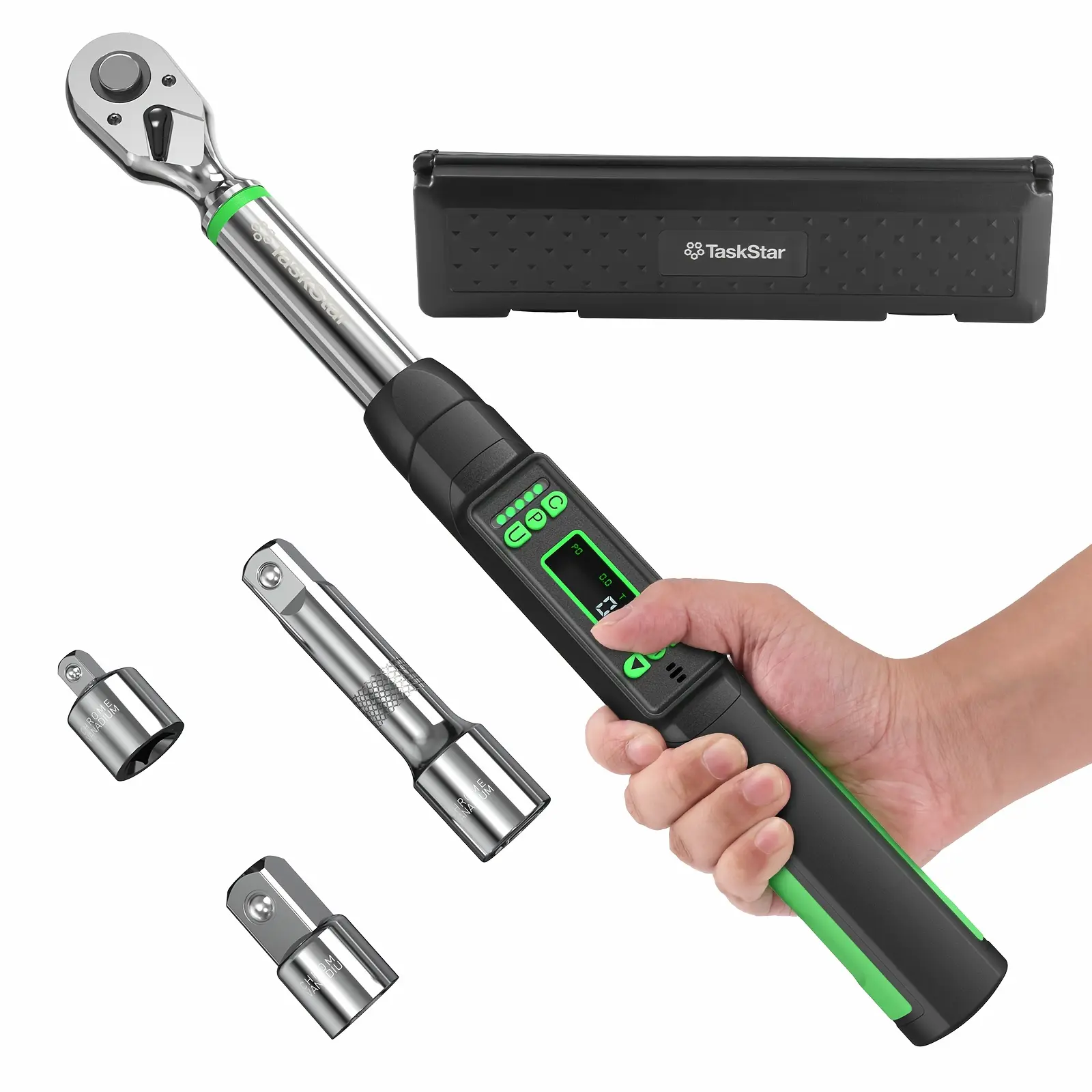 TaskStar 3/8 Inch Digital Torque Wrench, 0-162ft-lbs/0-220N.m Torque, ±2% Accuracy, 3 Adjustable Modes, Dual Alarm, LCD Display, Metal Build, for Car & Bicycle Care, Christmas Gift for Men