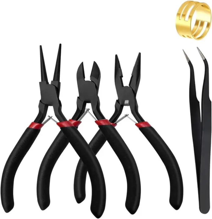 3 Pcs Carbon Steel Mini Auto Open Pliers Set - Corrosion Resistant Lever Handle Needle Nose, Chain Nose, Wire Cutters for DIY Craft, Jewelry Repair