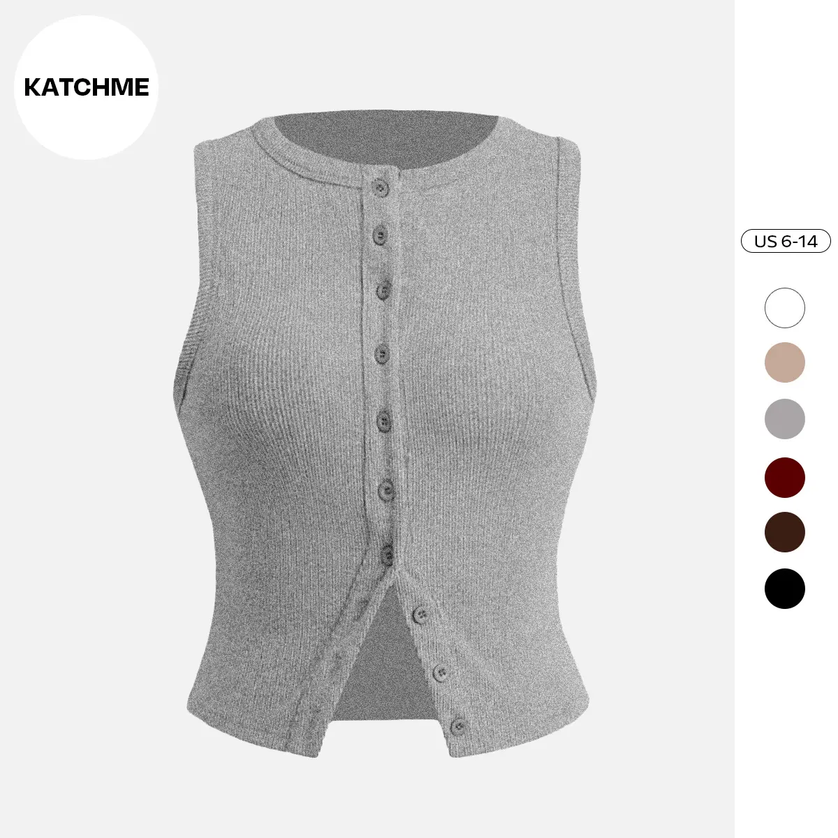 KatchMe Women's Minimalist Solid Color Round Neck Sleeveless Button-Up Tank Top, Basic Casual Top for Lady, Versatile Womenswear, Stretch Top for Daily Wear