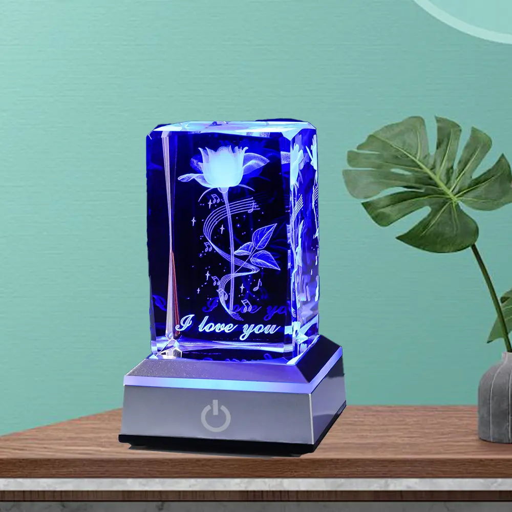 Crystal crafts love rose crystal 3D inner carving decoration for birthday gifts for male and female friends and anniversary gifts
