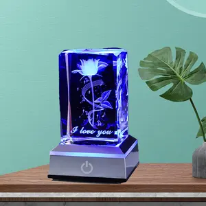 Crystal crafts love rose crystal 3D inner carving decoration for birthday gifts for male and female friends and anniversary gifts
