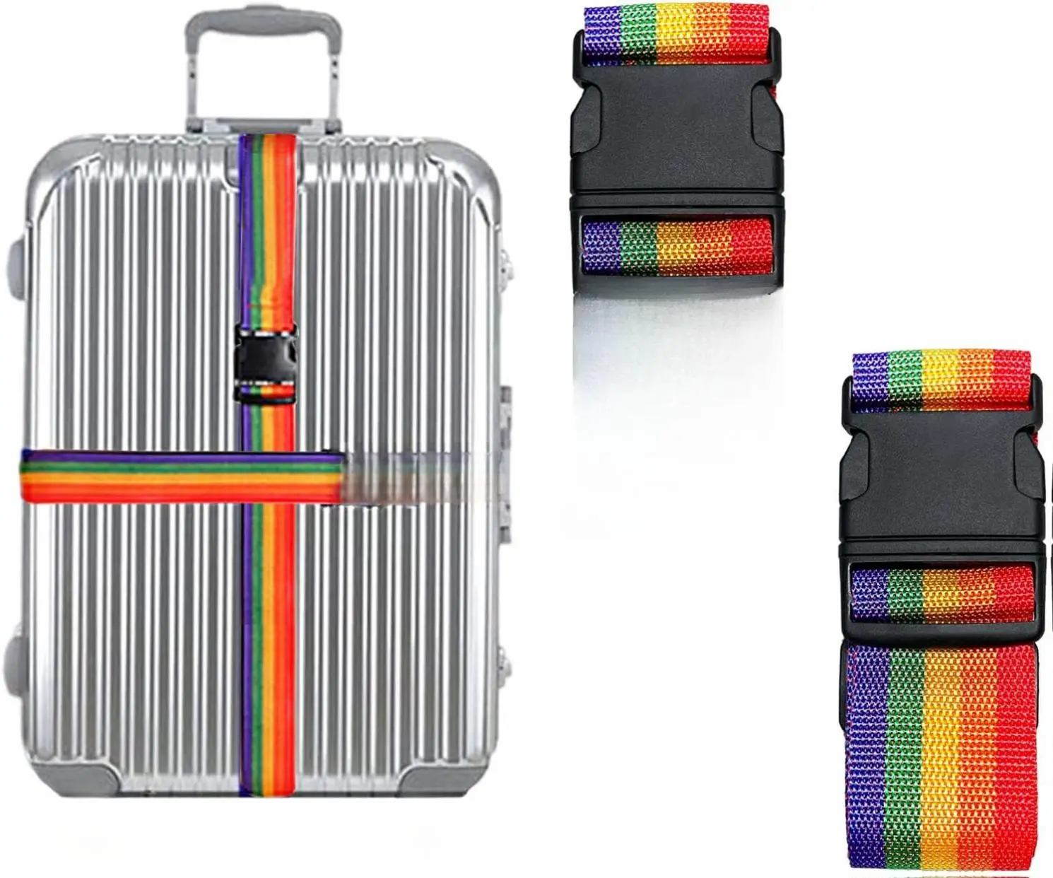 2 Pack Suitcase Belts, Adjustable Luggage Straps, Bright Colors Travel Packing Straps with Quick Release Buckle (Rainbow)