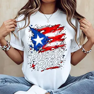 Puerto Rico Flag Print T Shirt Women Casual Short Sleeve Top Fashion Graphic Tee Summer Wear