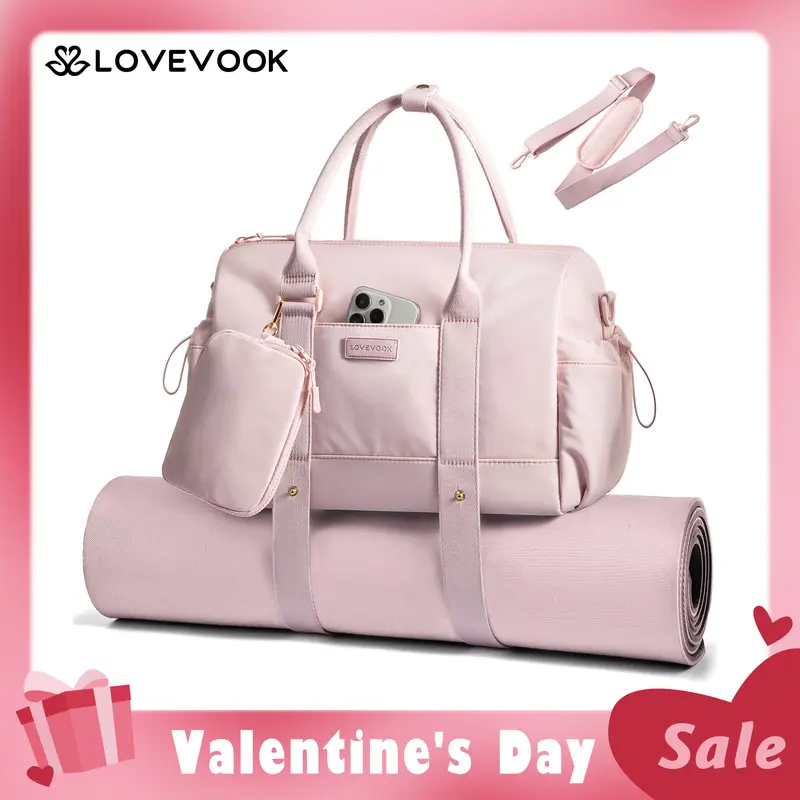 【Valentine's Day Gift】LOVEVOOK Small Gym Bag for Women with Yoga mat Holder, Mini Duffle Bag for Travel with Wet Pocket, Overnight Personal Item Bags, Lightweight Carry on Weekender Duffel for Workout, Dance, Ballet TikTokShopJumpstartSale