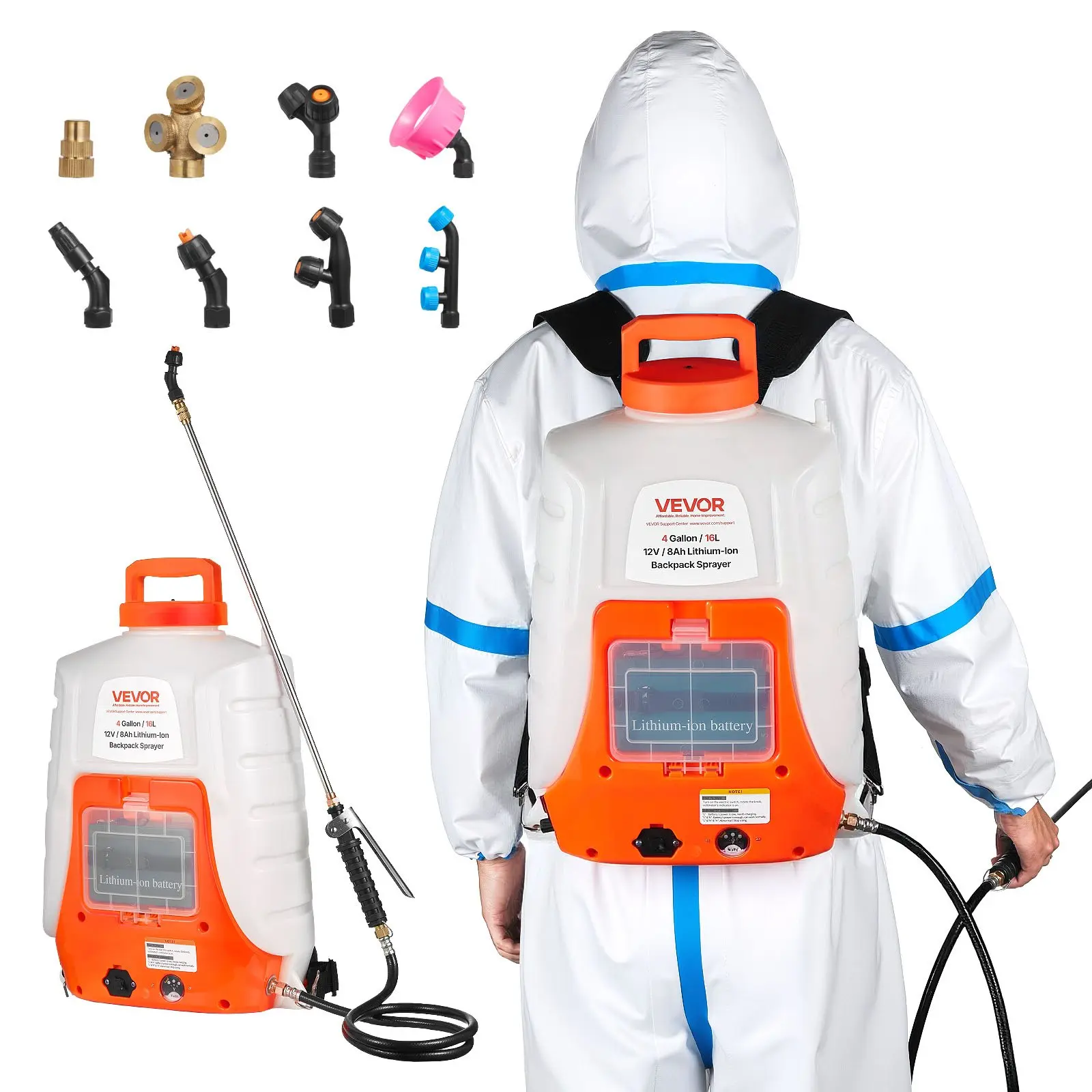 VEVOR Battery Powered Backpack Sprayer, 0-90 PSI Adjustable Pressure, 4 Gallon Tank, Back Pack Sprayer with 8 Nozzles and 2 Wands, 12V 8Ah Battery, Wide Mouth Lid for Weeding, Spraying, CleaningSummervibes