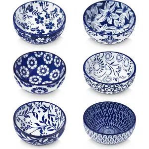 2.7 Oz Ceramic Mini Dipping Bowls Set of 6, 3 Inch Small Dip Bowls for Sauce, Soy Sauce, Sushi, Condiments & Side Dishes, Chinoiserie Floral Style, Microwave & Dishwasher Safe, SELENE Series