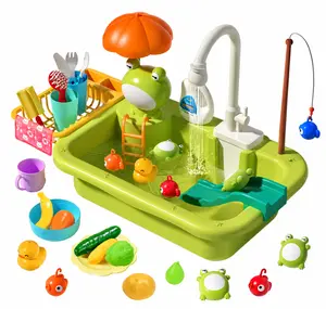 CUTE STONE Play Sink with Running Water, Pretend Play Kitchen Sink with Upgraded Electric Faucet, Realistic play set learning cookingset Plastic Toy Outdoorfun, backyardfun, summervibes