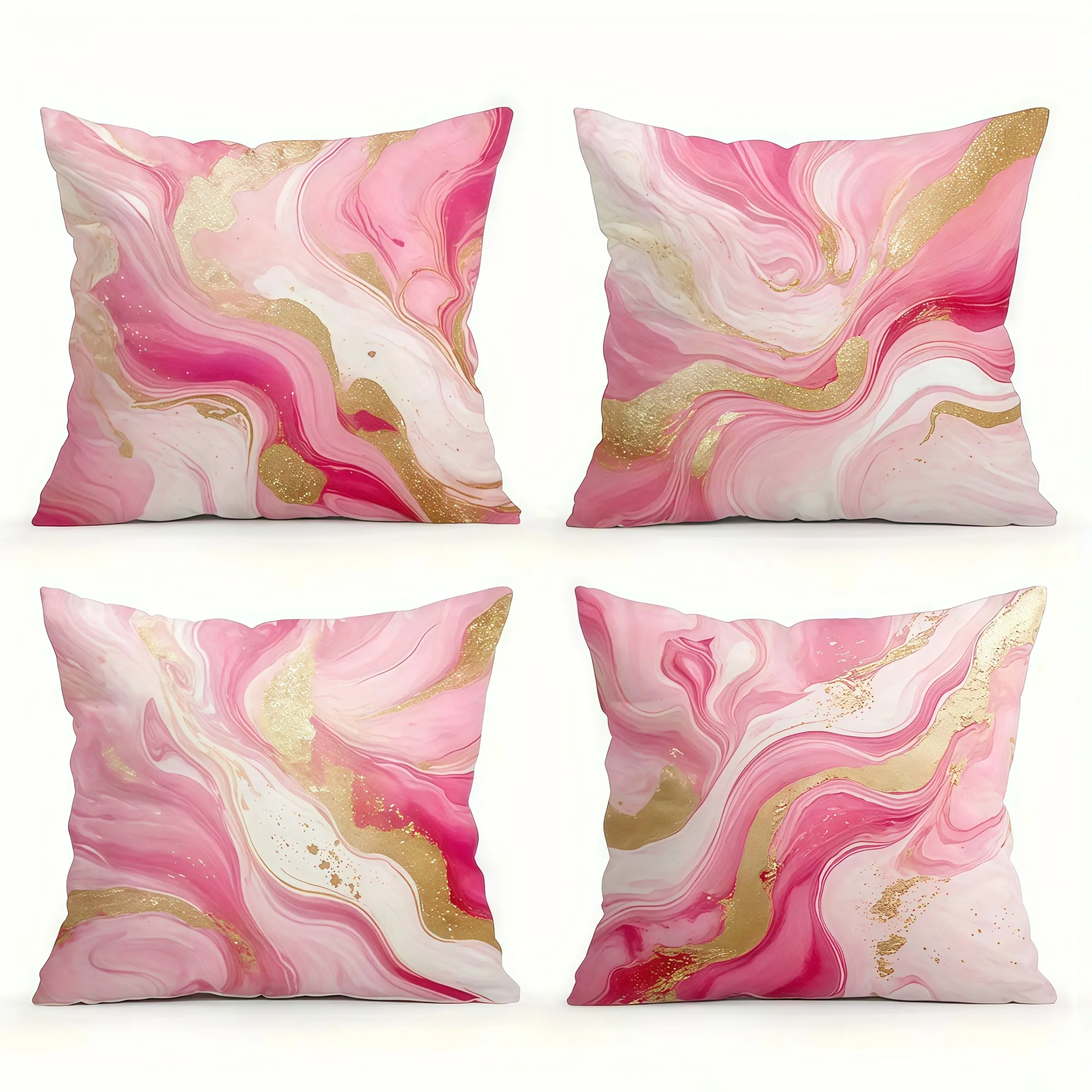 4pcs-Pink Golden Marble Pattern Throw Pillow Covers, Modern Fashion Decorative Cushion Covers, Cushion Cover Decoration for Couch Sofa, Room Decor and Bedroom Decor, Bedroom Decorative Accessories, 2D Flat Printing, Single Sided Printing, No Pillow Core