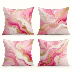 4pcs-Pink Golden Marble Pattern Throw Pillow Covers, Modern Fashion Decorative Cushion Covers, Cushion Cover Decoration for Couch Sofa, Room Decor and Bedroom Decor, 2D Flat Printing, Single Sided Printing, No Pillow Core