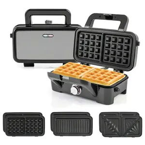 3 In 1 Waffle Maker 1200W Electric Panini Press Grill W/ Non-Stick Plates