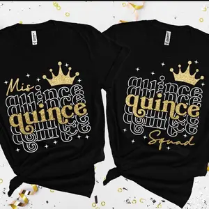 Quinceanera Shirt - Black with Gold Crown and Mis Quince Design for Special Occasions