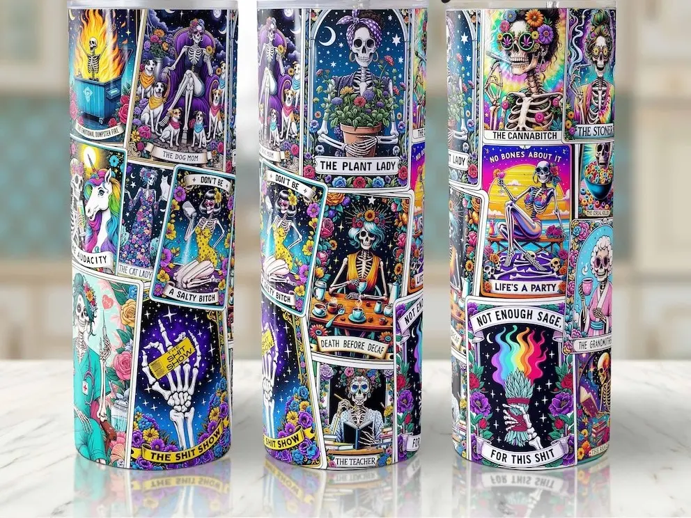 Tarot Skeletons 30 oz tumbler with straw and lid