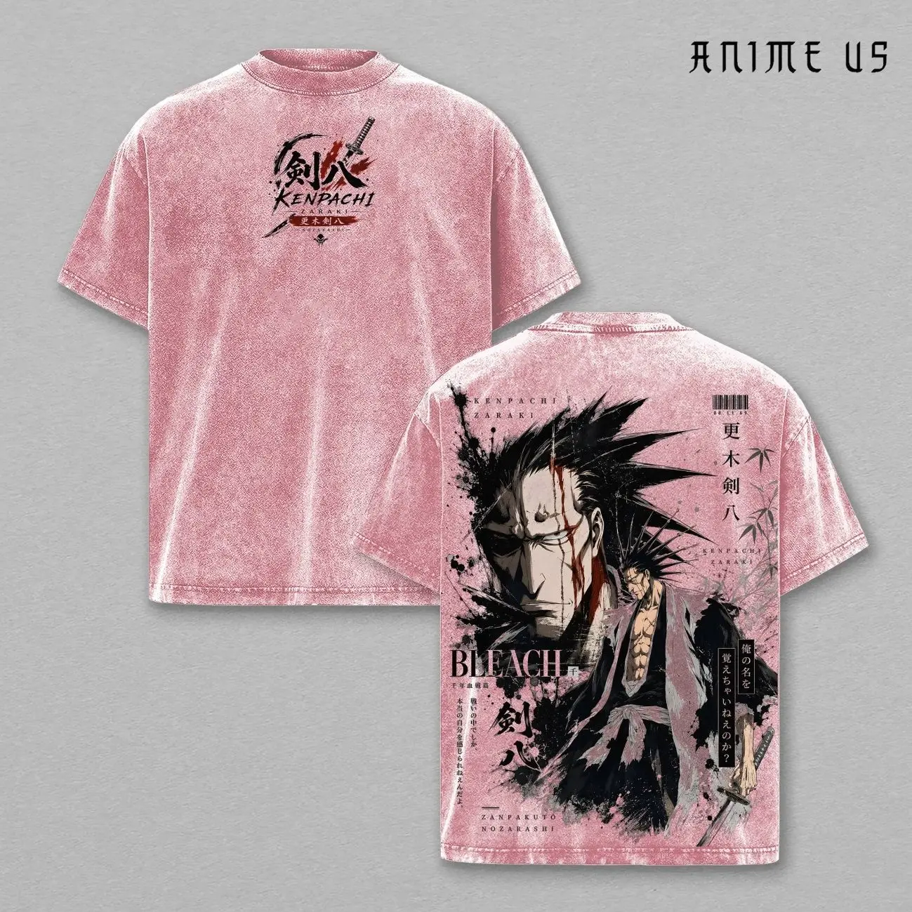 Kenpachi Zaraki Bleach Anime Shirt Nozarashi Soul Reaper Captain Vintage Washed Oversized Graphic Tee OQL
