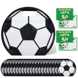 Football Party Favors Kit - 24pcs Soccer Invitation Cards + 24pcs Soccer Shaped Gift Bags, Sports Themed Birthday Party Supplies for Boys Kids