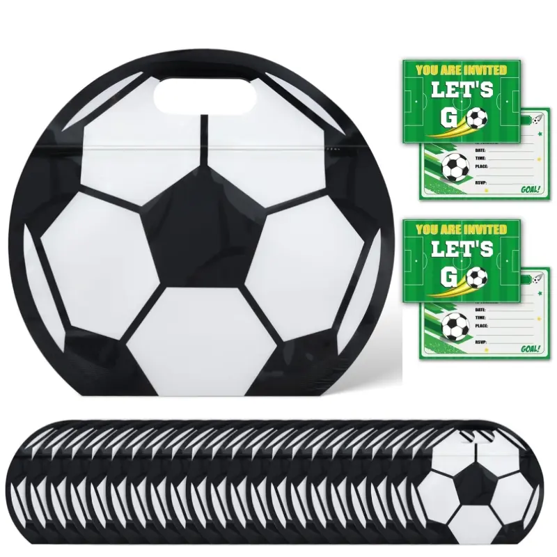 Football Party Favors Kit - 24 Soccer Invitation Cards, 24 8.8x9.8" Reusable All Over Print Soccer Gift Bags (9.8 Inches Wide), Sports-Themed Birthday Party Supplies for Child Boys