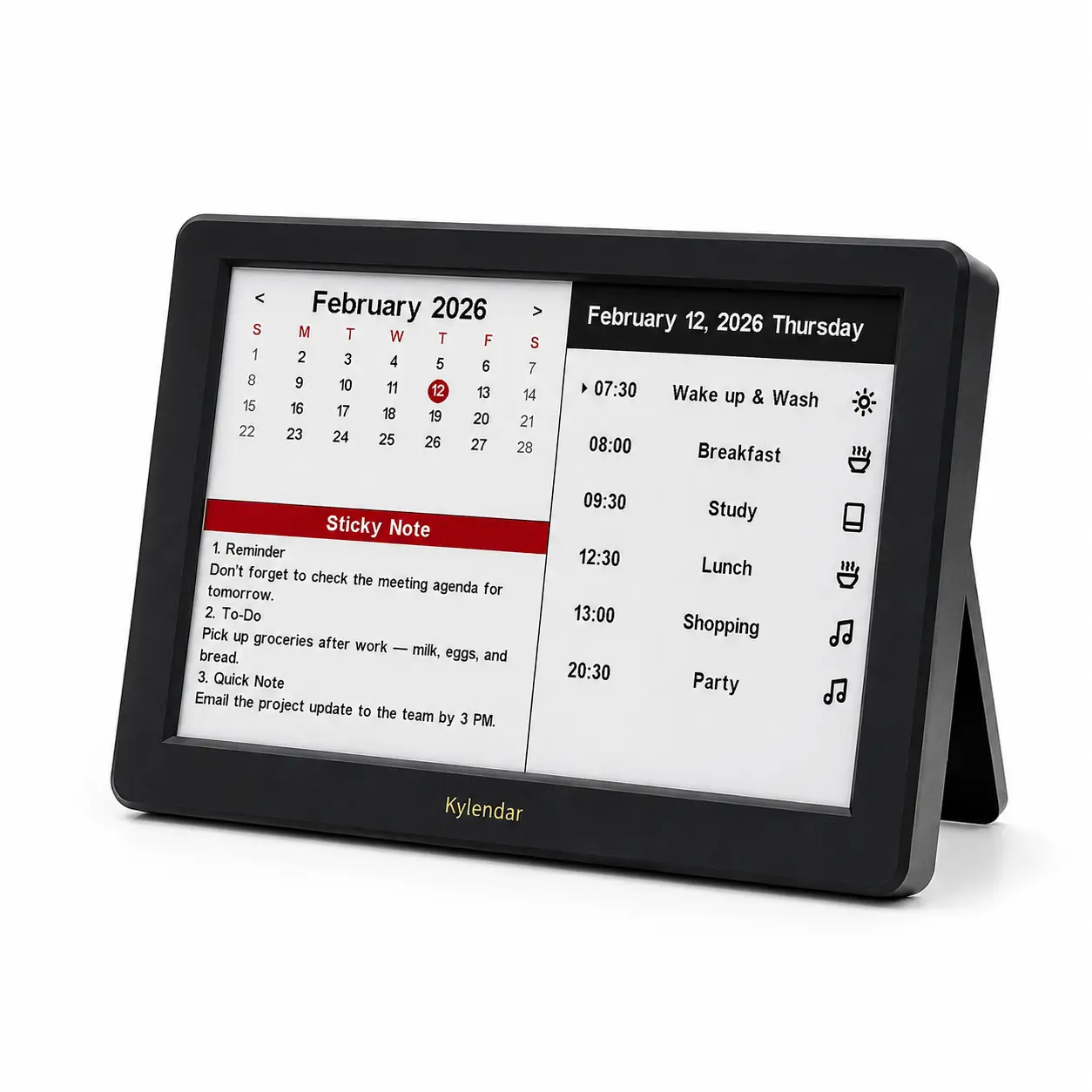 7-Inch E-Paper Smart Calendar with WiFi, Digital Desk Display, Daily Planner, Weather, News, Sports & World Clock, USB-C Rechargeable, Wall Mount & Desktop Stand