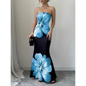 Floral Print Fitted Sleeveless Tube Dress