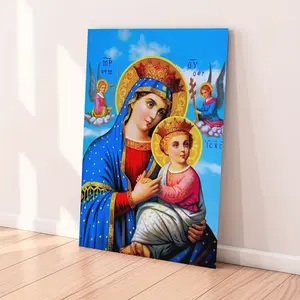 Ethiopian Orthodox Glory Virgin Mary & Jesus Christ Religious Poster Canvas Unframed Art Print with Golden Halo for Cultural Bedroom or Living Room Decor Canvas poster
